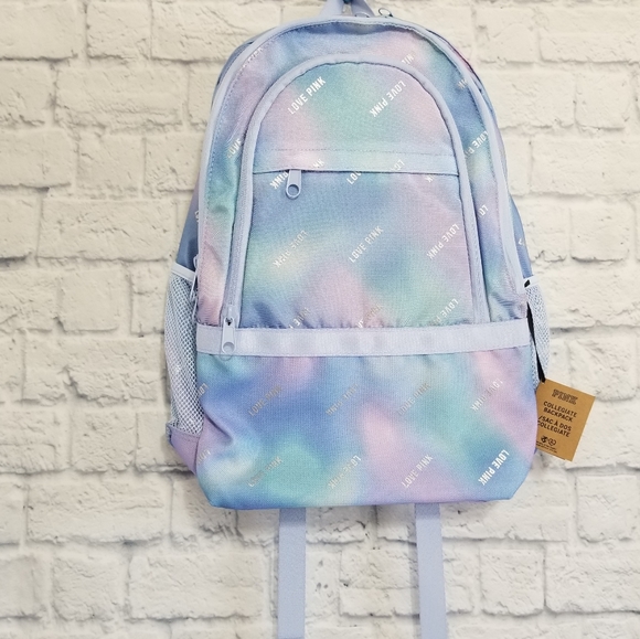 PINK Victoria's Secret Tie Dye Collegiate Backpack Bag Logo Full Size New - Picture 3 of 16